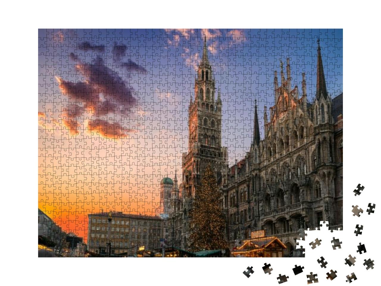 Christmas Market & Tree At the Marienplatz in Munich, Ger... Jigsaw Puzzle with 1000 pieces