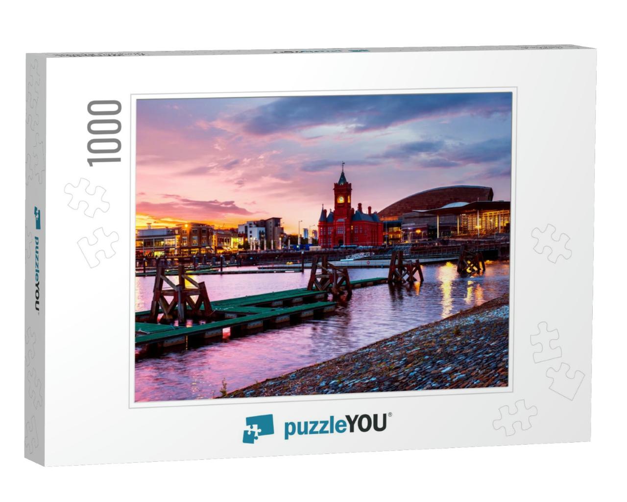 Cardiff, Uk. Waterfront At Night in Cardiff, Uk. Sunset C... Jigsaw Puzzle with 1000 pieces