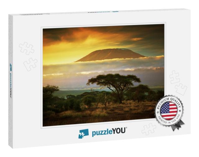 Mount Kilimanjaro & Clouds Line At Sunset, View from Sava... Jigsaw Puzzle
