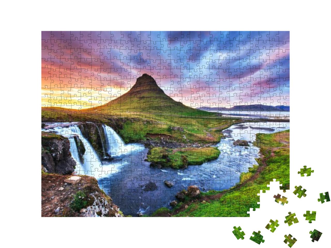 The Picturesque Sunset Over Landscapes & Waterfalls. Kirk... Jigsaw Puzzle with 500 pieces