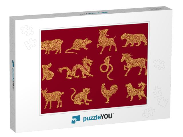 Set of All 12 Zodiac Animals for Chinese New Year... Jigsaw Puzzle