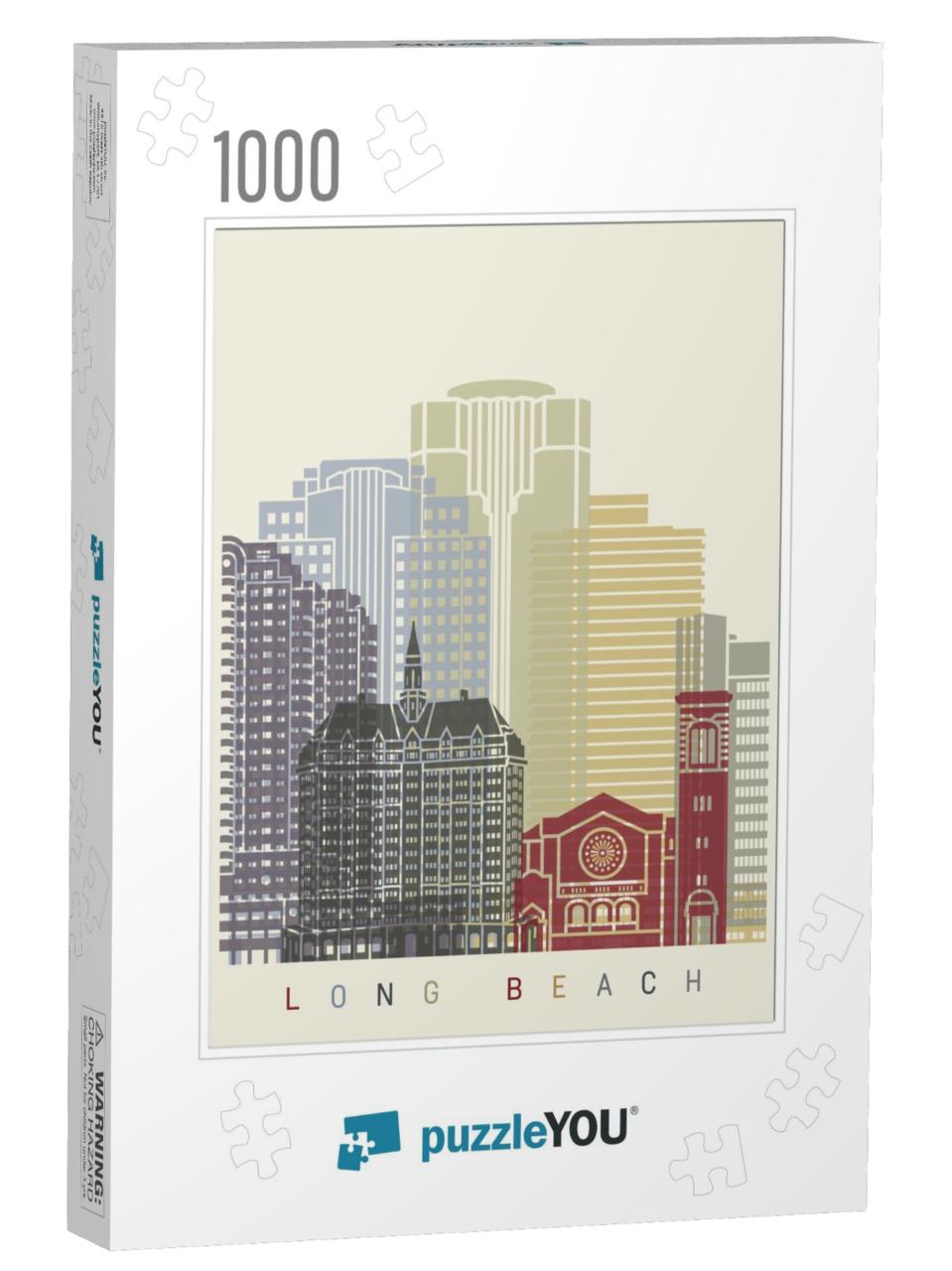 Long Beach Skyline Poster in Editable Vector File... Jigsaw Puzzle with 1000 pieces