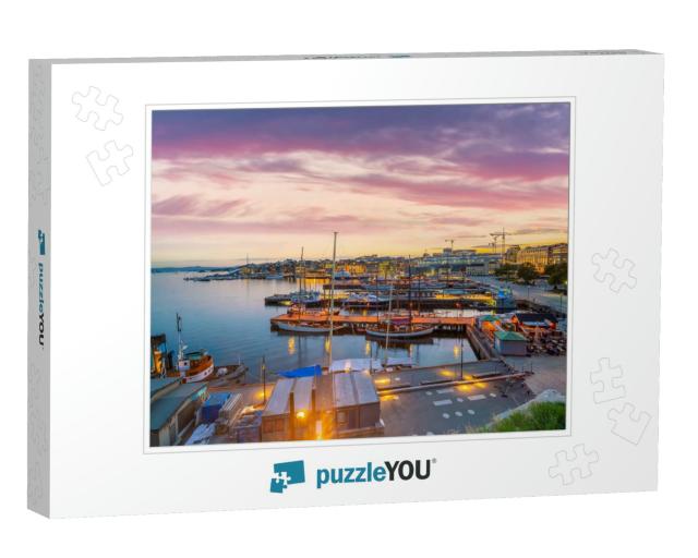 Oslo Downtown City Skyline Cityscape in Norway At Sunset... Jigsaw Puzzle