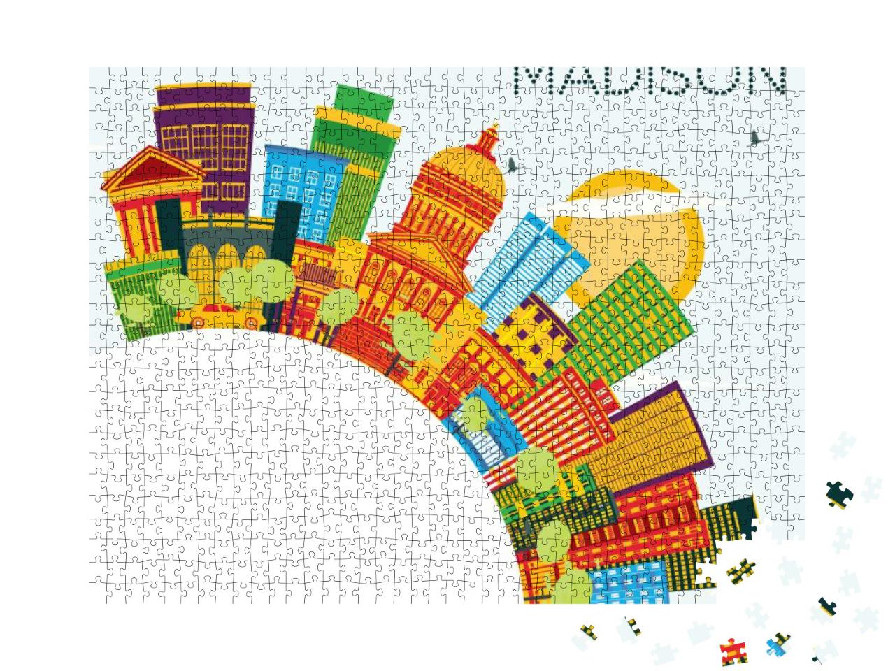 Madison Wisconsin Skyline with Color Buildings, Blue Sky... Jigsaw Puzzle with 1000 pieces