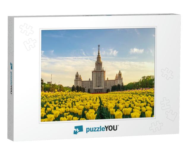 Moscow Russia, Spring Tulip Flowers At Lomonosov Moscow S... Jigsaw Puzzle