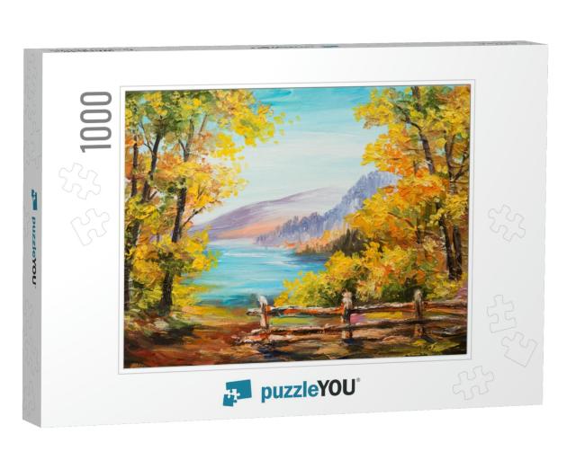 Oil Painting Landscape - Colorful Autumn Forest, Mountain... Jigsaw Puzzle with 1000 pieces