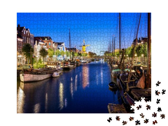 Picturesque Delfshaven in Rotterdam At Twilight, the Neth... Jigsaw Puzzle with 1000 pieces