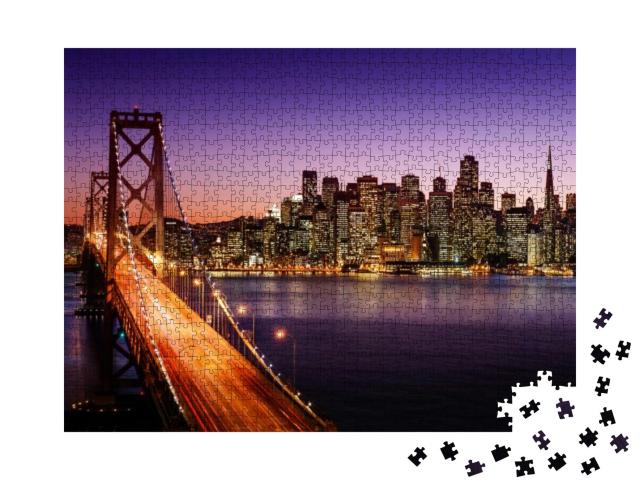 San Francisco Skyline & Bay Bridge At Sunset, California... Jigsaw Puzzle with 1000 pieces
