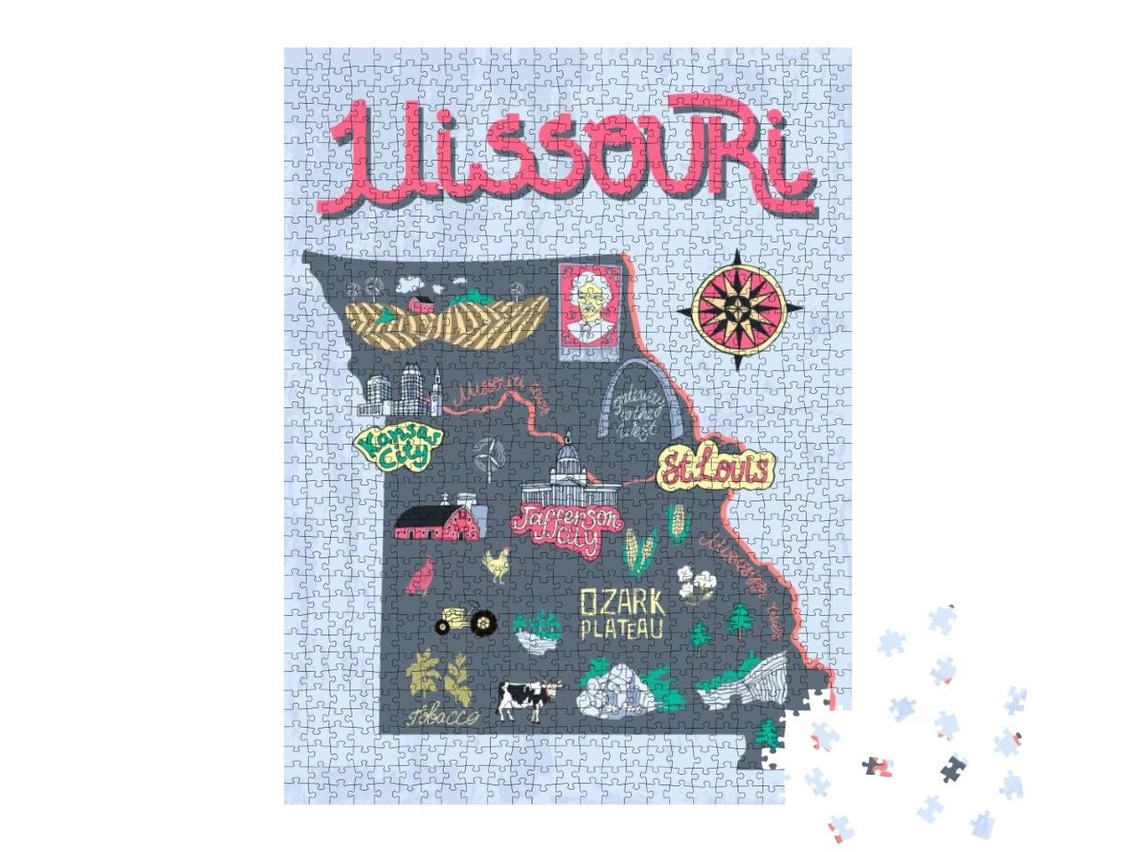 Illustrated Map of Missouri, Usa. Travel & Attractions... Jigsaw Puzzle with 1000 pieces