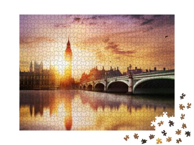 Big Ben & Westminster Bridge At Dusk, London, Uk... Jigsaw Puzzle with 1000 pieces