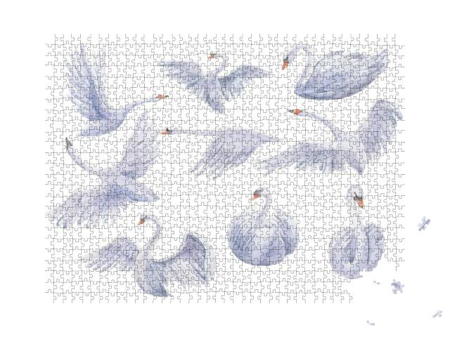 Watercolor Painting of All Forms of Swans, Flying, Restin... Jigsaw Puzzle with 1000 pieces