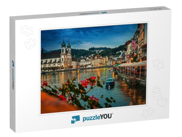 Embankment of Reuss At Night, Lucerne, Switzerland... Jigsaw Puzzle