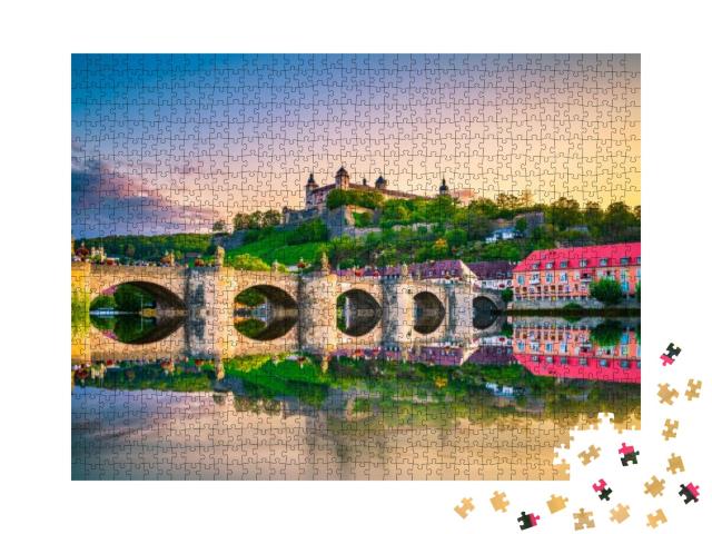 Marienberg Fortress & the Old Bridge on Colorful Sunset... Jigsaw Puzzle with 1000 pieces