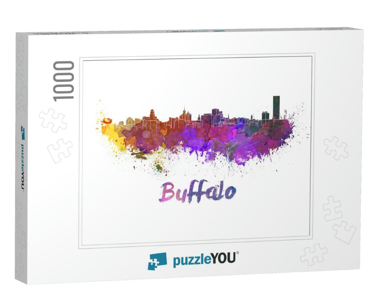 Buffalo Skyline in Watercolor Splatters with Clipping Pat... Jigsaw Puzzle with 1000 pieces