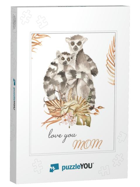 Bouquet of Dried Flowers Love You Mom. Watercolor... Jigsaw Puzzle