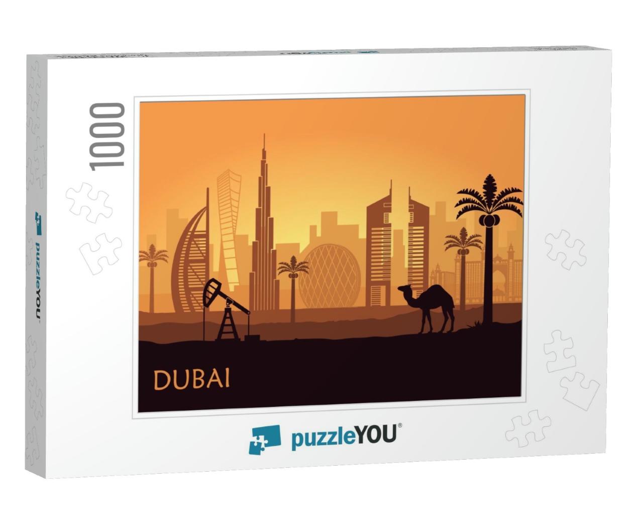 Abstract Skyline of Dubai At Dusk. United Arab Emirates... Jigsaw Puzzle with 1000 pieces