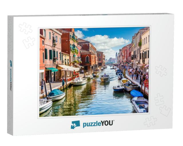 Island Murano in Venice Italy. View on Canal with Boat &... Jigsaw Puzzle