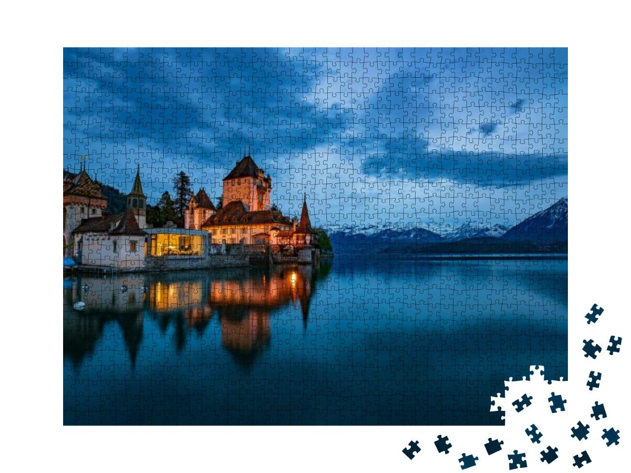 Nightscape of Amazing Oberhofen Castle Reflected in Water... Jigsaw Puzzle with 1000 pieces