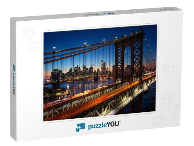 New York City - Beautiful Sunset Over Manhattan with Manh... Jigsaw Puzzle