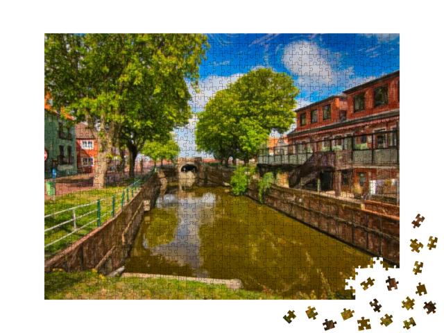A Canal to the Old Lock in Greetsiel in Germany... Jigsaw Puzzle with 1000 pieces