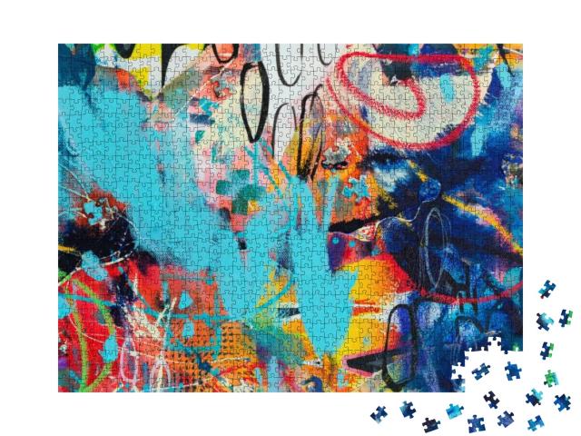 Original Hand Drawn Modern Multi Colored Mixed Media Art... Jigsaw Puzzle with 1000 pieces