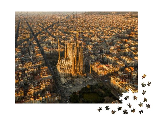 Aerial Drone Shot of Barcelona City Center in Sunrise Gol... Jigsaw Puzzle with 1000 pieces