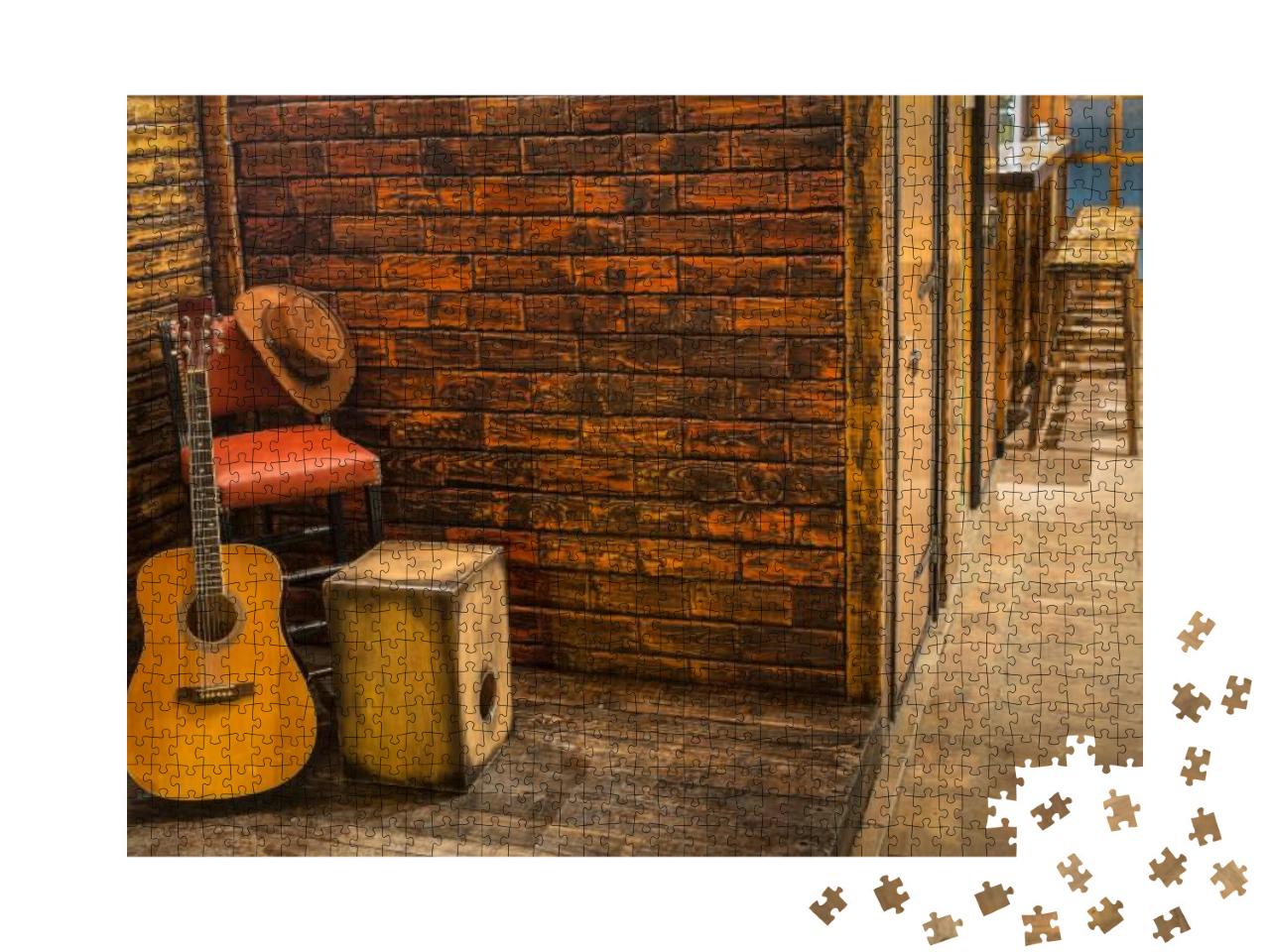 Music Instruments on Wooden Stage in Pub... Jigsaw Puzzle with 1000 pieces