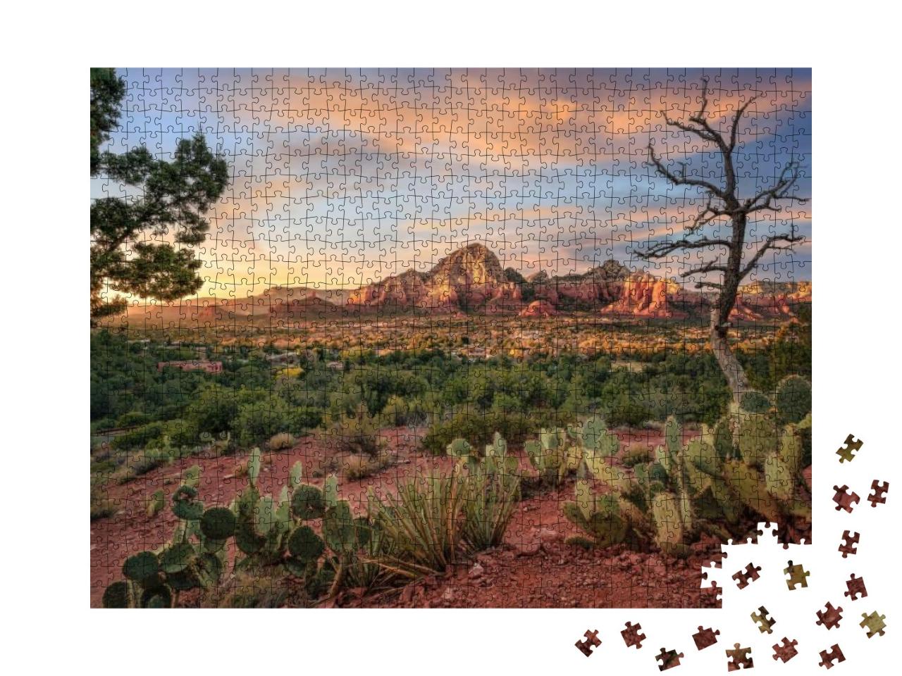 Sedona Arizona with Red & Orange Sunset... Jigsaw Puzzle with 1000 pieces
