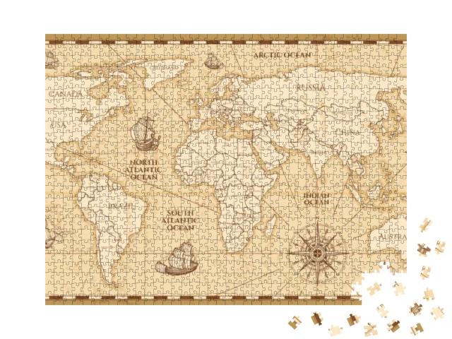Vector Antique World Map with Countries Boundaries. Antiq... Jigsaw Puzzle with 1000 pieces