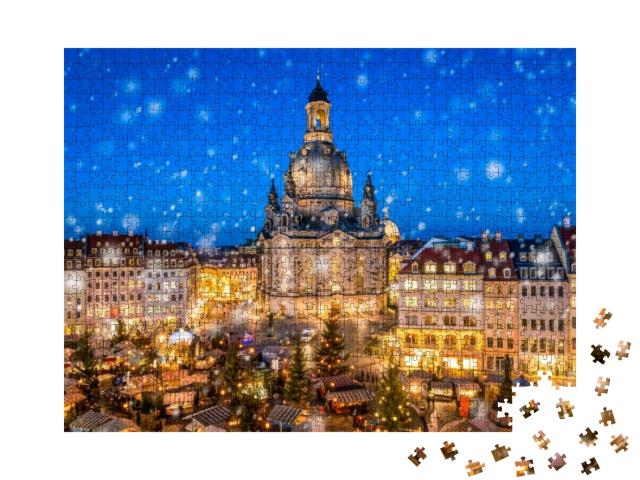 Traditional German Christmas Market in Front of the Dresd... Jigsaw Puzzle with 1000 pieces