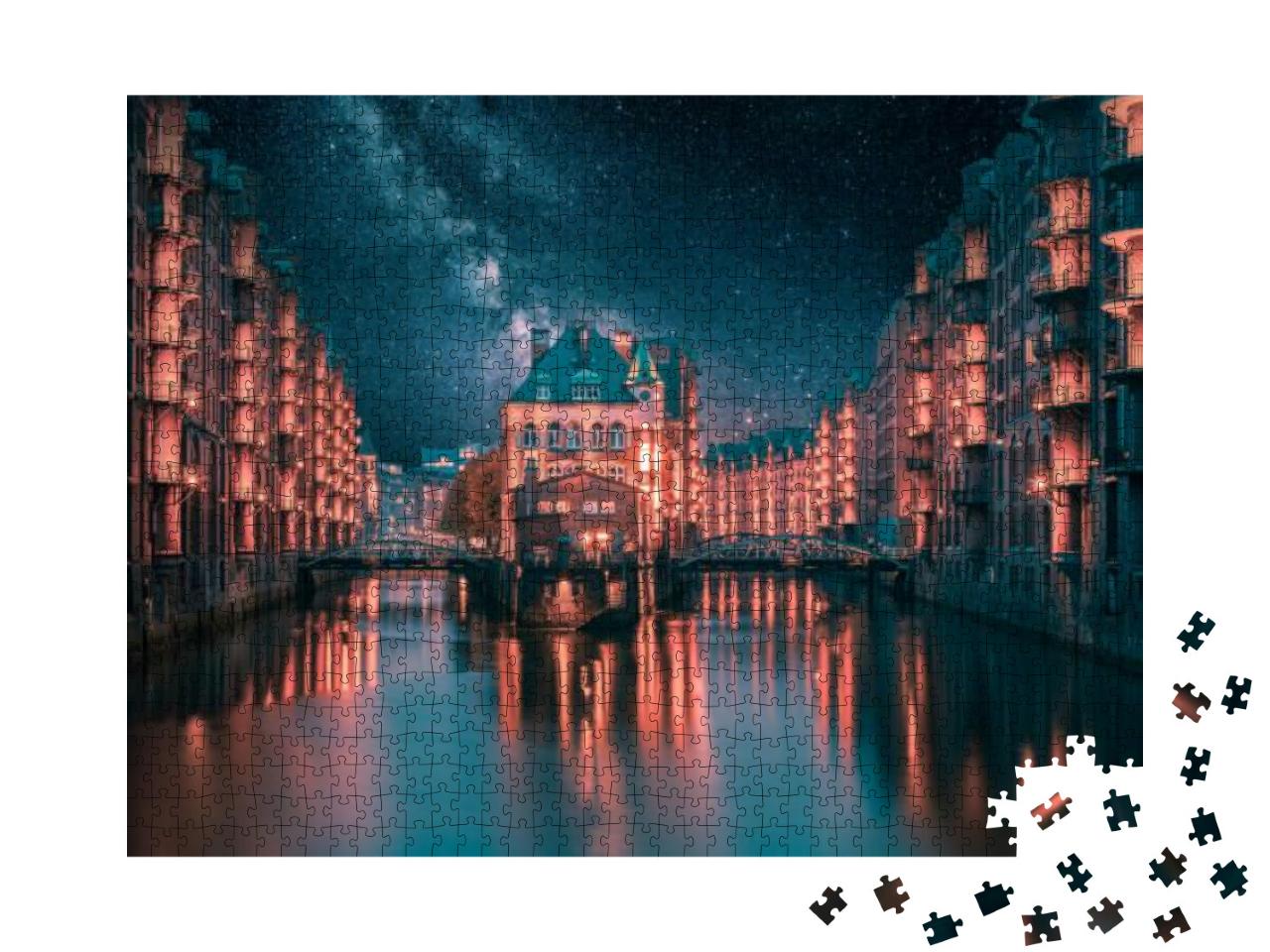 Hamburg, Germany Between the Night with Milky Way in Back... Jigsaw Puzzle with 1000 pieces