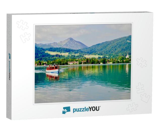 A Boat Makes Its Way Across Lake Tegernsee in Bavaria, Ge... Jigsaw Puzzle