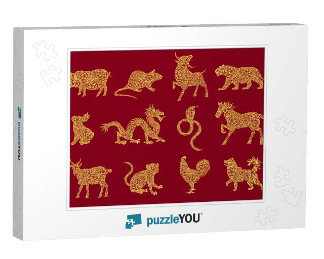 Set of All 12 Zodiac Animals for Chinese New Year... Jigsaw Puzzle