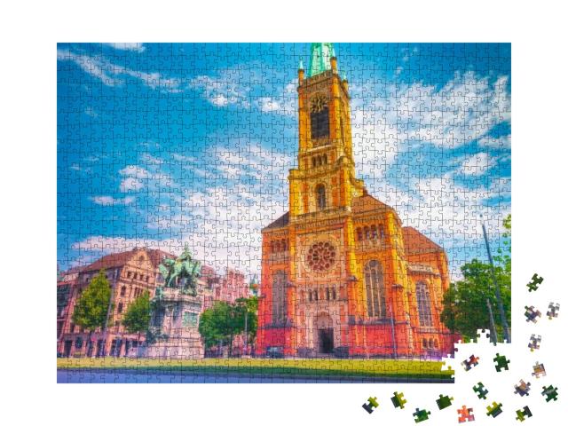 Johannes Church in Dusseldorf. Dusseldorf, North Rhine-We... Jigsaw Puzzle with 1000 pieces
