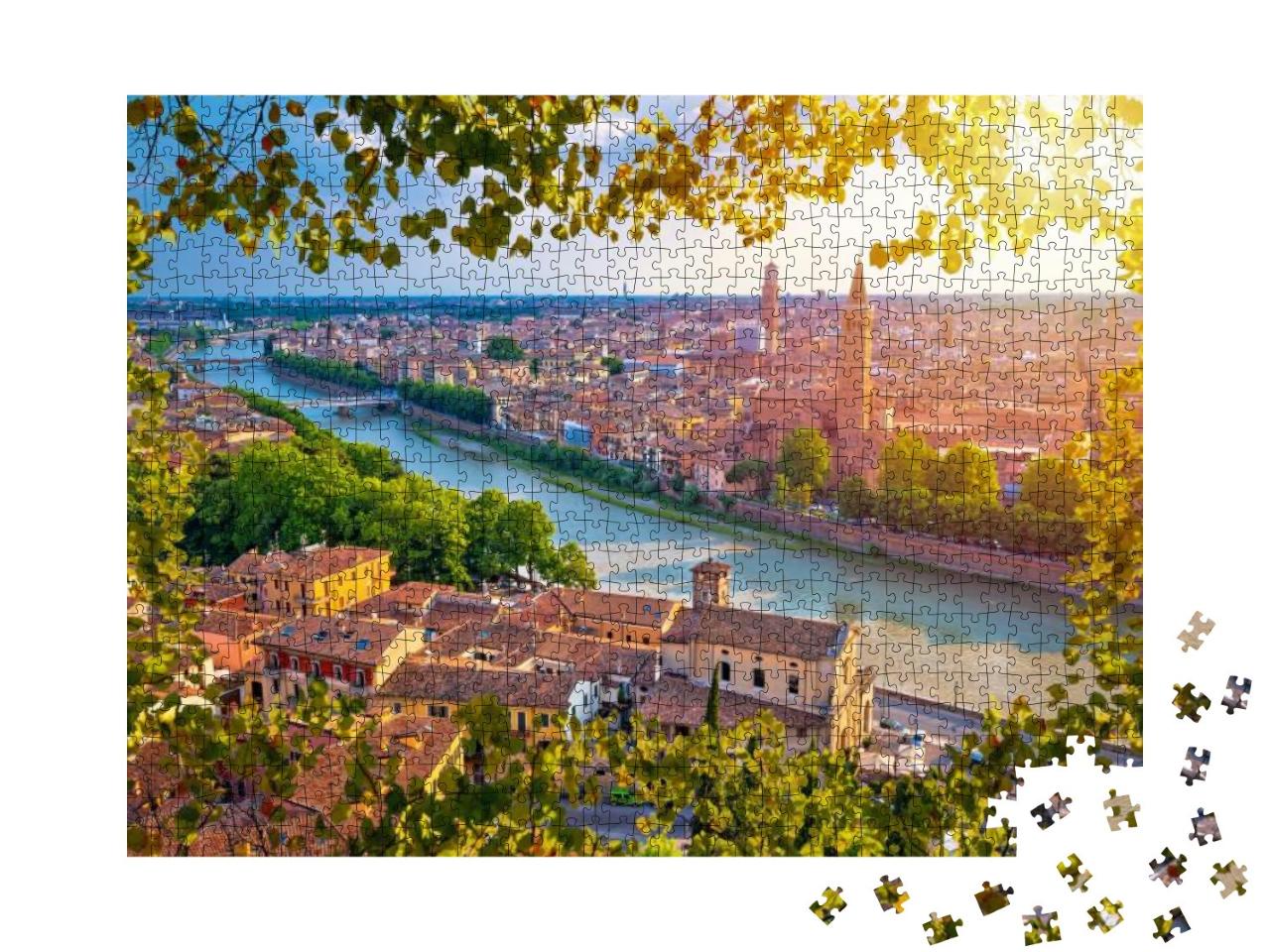 City of Verona & Adige River Aerial View Through Leaf Fra... Jigsaw Puzzle with 1000 pieces