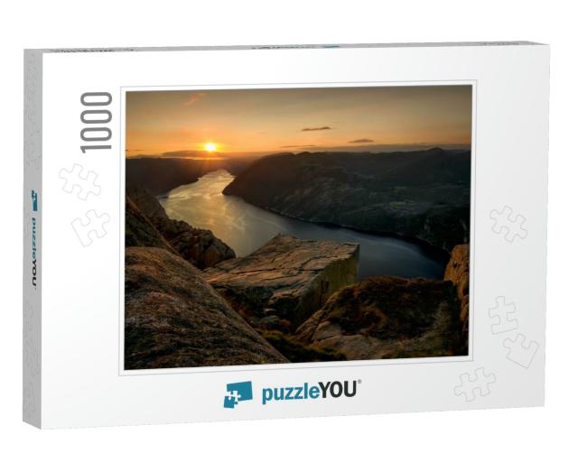 Sunset on Preikestolen Over Lysefjorden, Norway... Jigsaw Puzzle with 1000 pieces