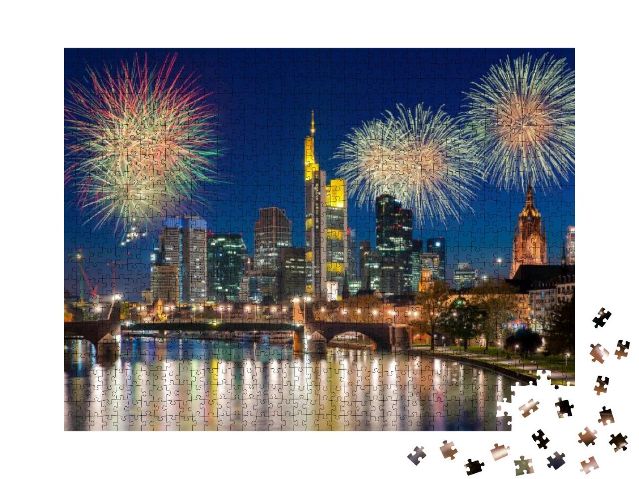 City of Frankfurt Am Main Skyline At Night with Firework... Jigsaw Puzzle with 1000 pieces