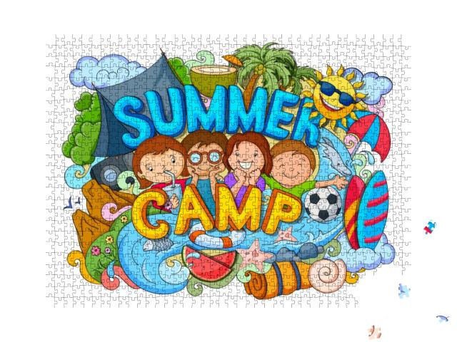 Vector Illustration of Doodle of Kids Summer Camp Poster... Jigsaw Puzzle with 1000 pieces