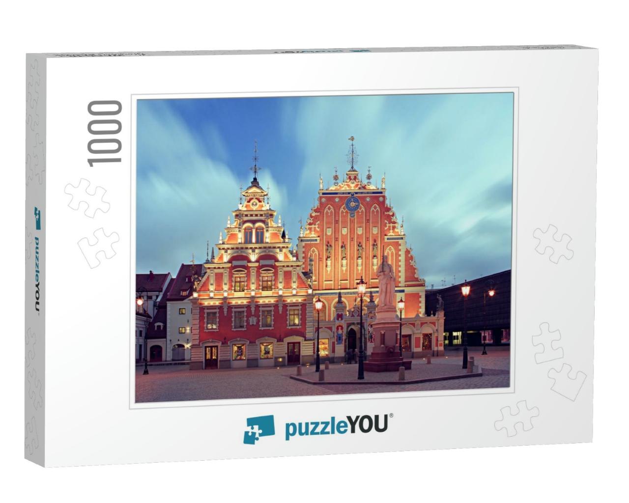 Old Riga, Latvia. the Facade of the Building, Evening Vie... Jigsaw Puzzle with 1000 pieces