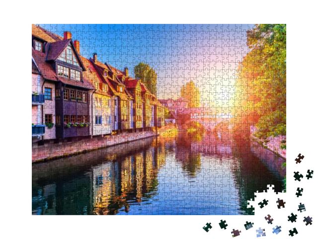 Scenic Summer Sunset View of the Bridge Over Pegnitz Rive... Jigsaw Puzzle with 1000 pieces