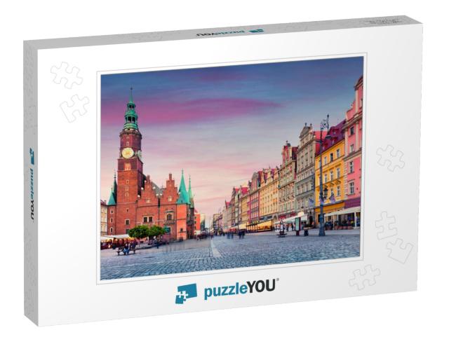 Colorful Evening Scene on Wroclaw Market Square with Town... Jigsaw Puzzle