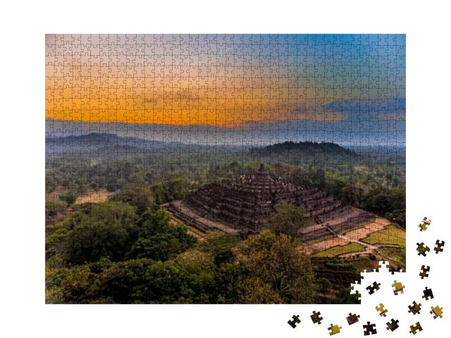 Magnificent Borobudur Temple Aerial Shot. Java, Indonesia... Jigsaw Puzzle with 1000 pieces