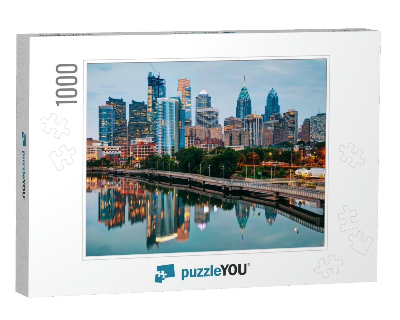 Philadelphia Skyline At Night with the Schuylkill River... Jigsaw Puzzle with 1000 pieces