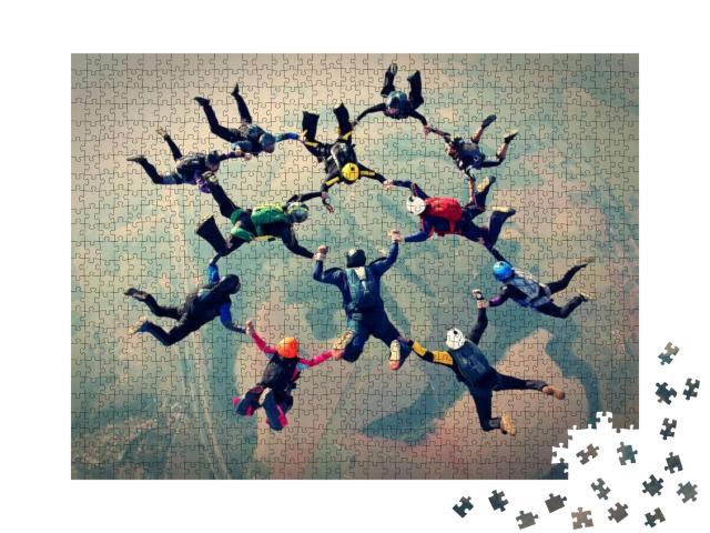 Skydivers Team Work Photo Effect... Jigsaw Puzzle with 1000 pieces