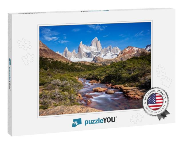 Beautiful View of Mount Fitz Roy & the Glacial River, Pat... Jigsaw Puzzle