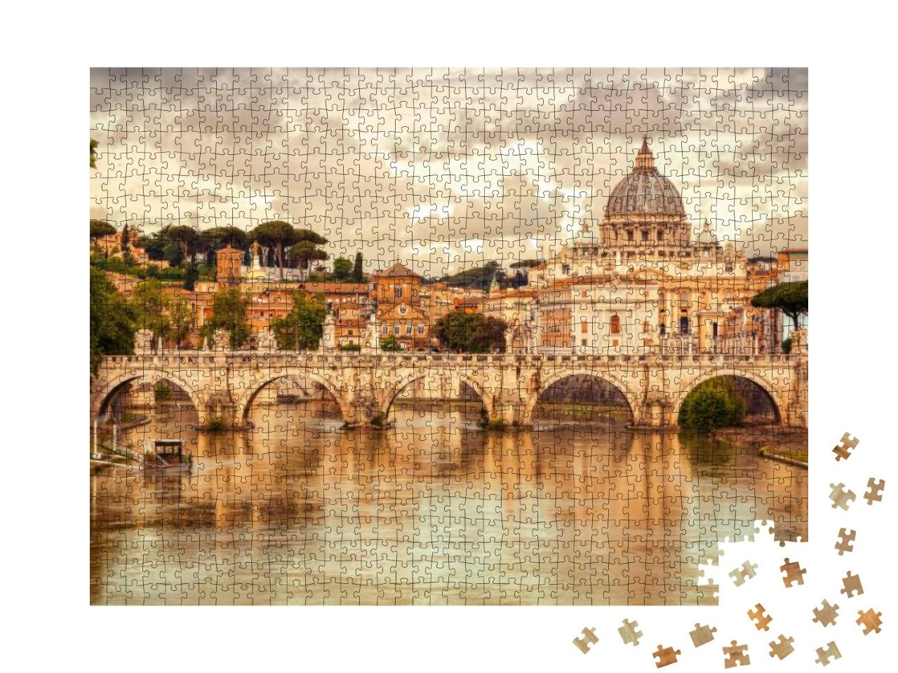 Morning View of Basilica St Peter & Bridge Sant Angelo in... Jigsaw Puzzle with 1000 pieces