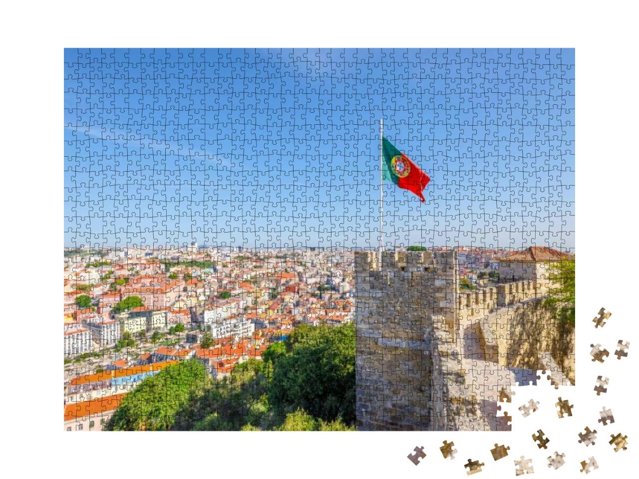 Lisbon Aerial View Cityscape with Portugal Flag Waving on... Jigsaw Puzzle with 1000 pieces