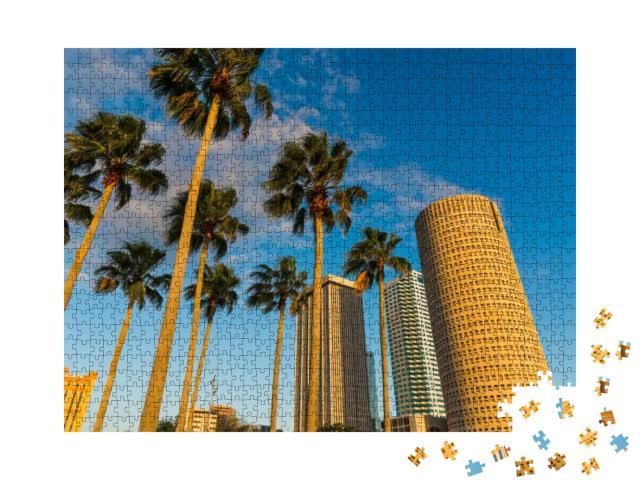 Palm Trees & Skyscrapers in Downtown Tampa At Sunset. Flo... Jigsaw Puzzle with 1000 pieces