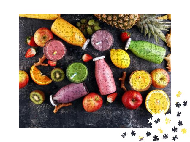 Assortment of fruit smoothies in glass bottles. Fr Jigsaw Puzzle with 1000 pieces