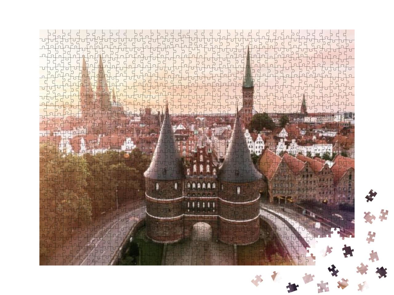 The Holsten Gate in the Hanseatic City of Lubeck At Sunri... Jigsaw Puzzle with 1000 pieces